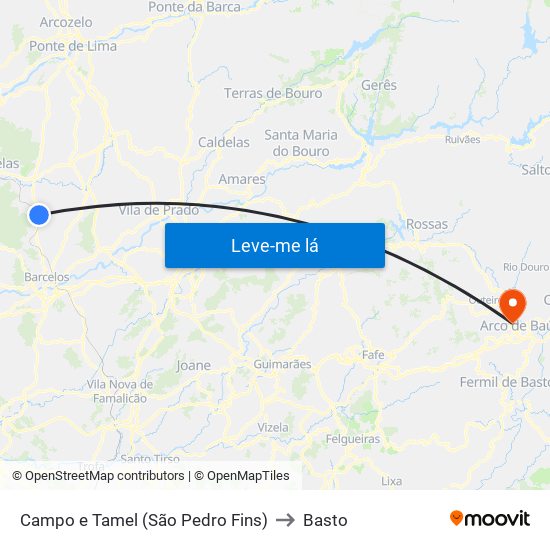 Campo e Tamel (São Pedro Fins) to Basto map
