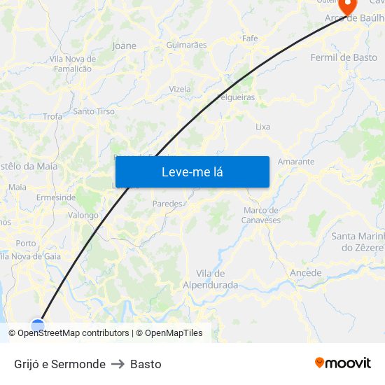 Grijó e Sermonde to Basto map
