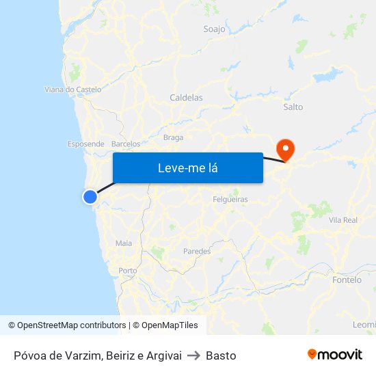 Póvoa de Varzim, Beiriz e Argivai to Basto map