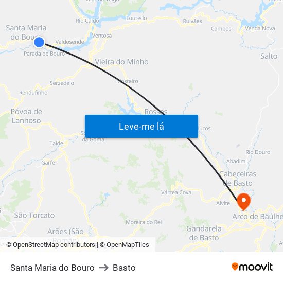 Santa Maria do Bouro to Basto map