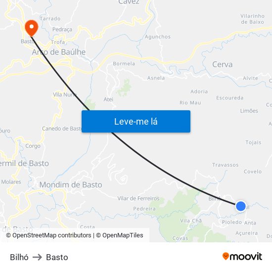Bilhó to Basto map