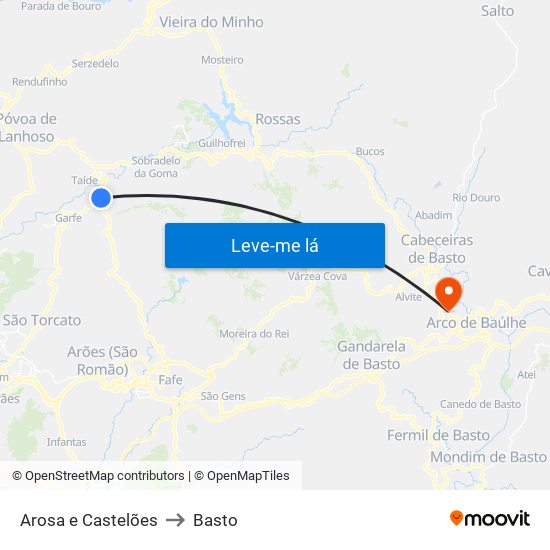 Arosa e Castelões to Basto map