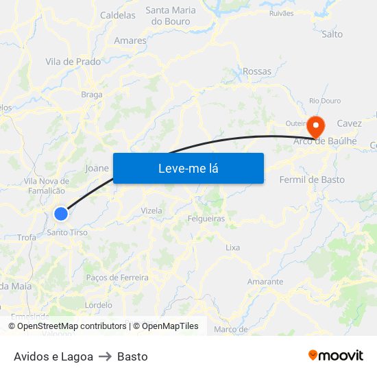 Avidos e Lagoa to Basto map