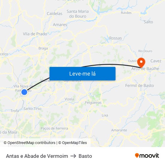 Antas e Abade de Vermoim to Basto map