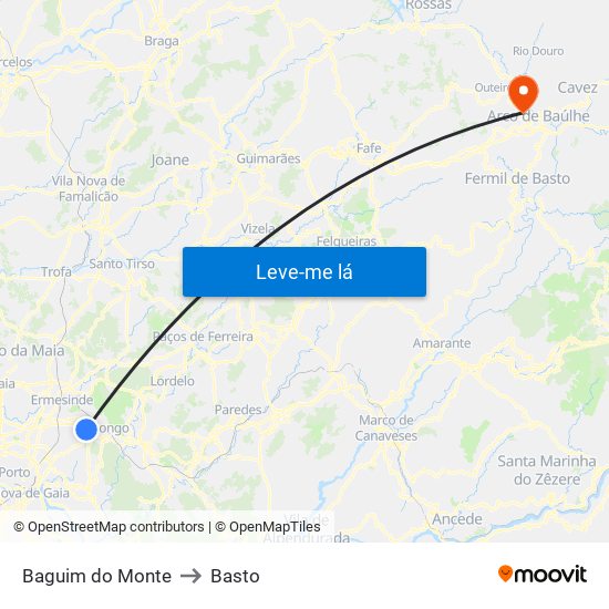 Baguim do Monte to Basto map