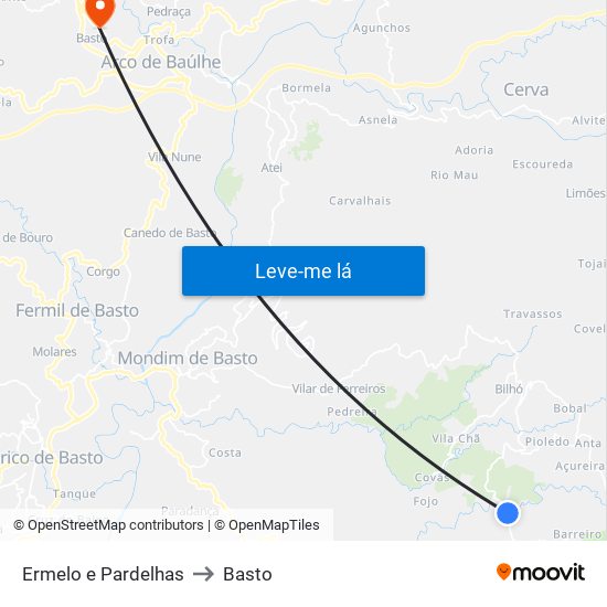 Ermelo e Pardelhas to Basto map