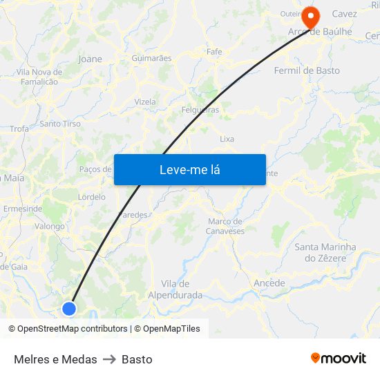 Melres e Medas to Basto map