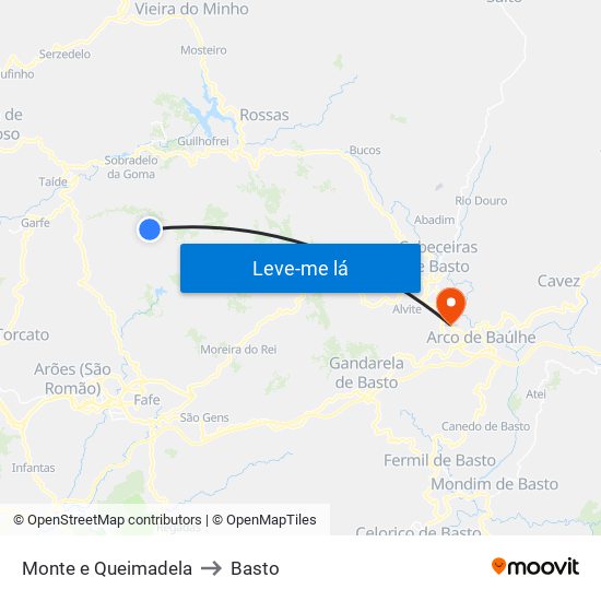 Monte e Queimadela to Basto map