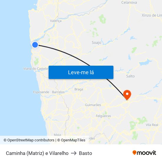 Caminha (Matriz) e Vilarelho to Basto map