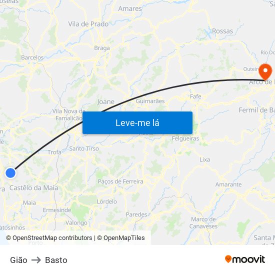 Gião to Basto map