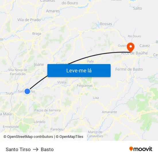 Santo Tirso to Basto map