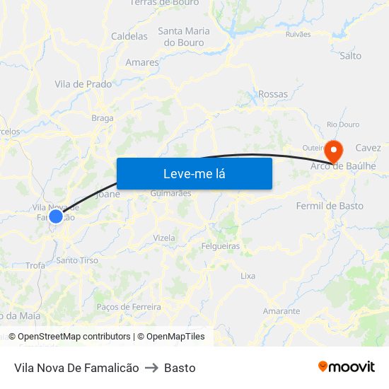 Vila Nova De Famalicão to Basto map