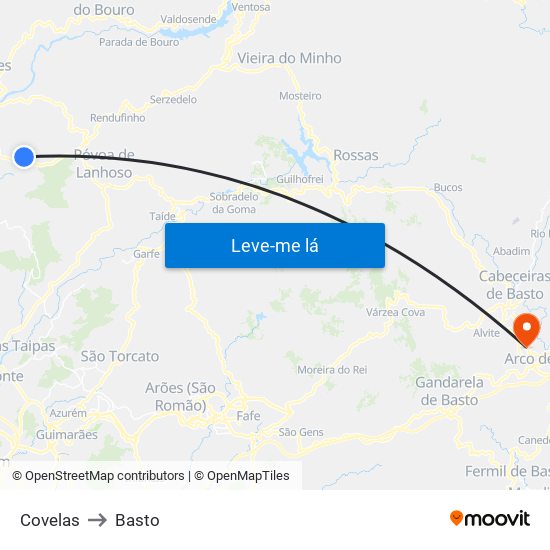 Covelas to Basto map