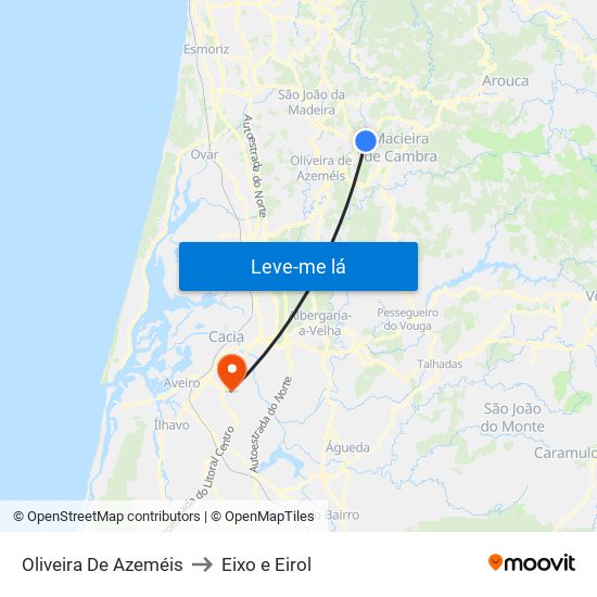 Oliveira De Azeméis to Eixo e Eirol map