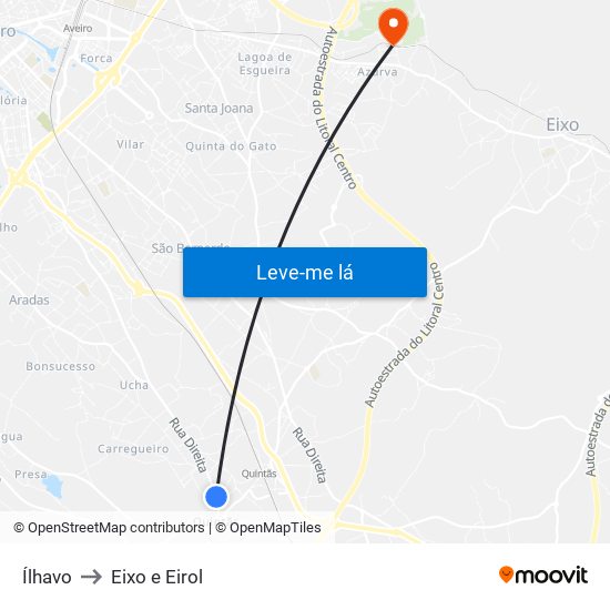 Ílhavo to Eixo e Eirol map