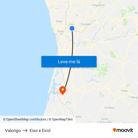 Valongo to Eixo e Eirol map