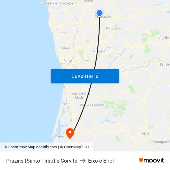 Prazins (Santo Tirso) e Corvite to Eixo e Eirol map