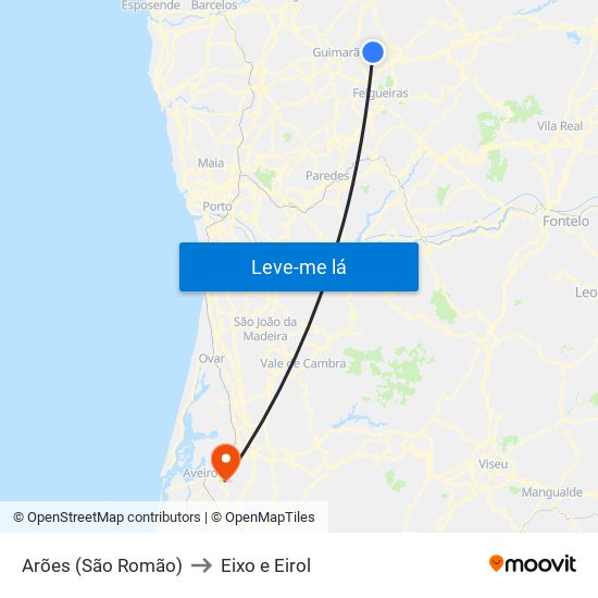 Arões (São Romão) to Eixo e Eirol map