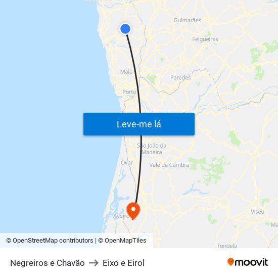 Negreiros e Chavão to Eixo e Eirol map