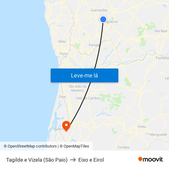 Tagilde e Vizela (São Paio) to Eixo e Eirol map