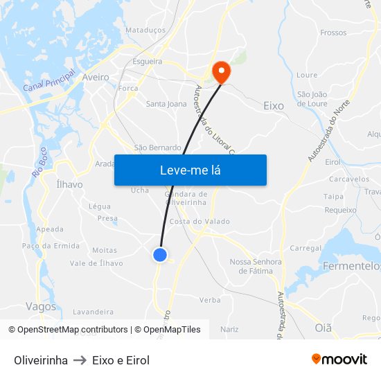 Oliveirinha to Eixo e Eirol map