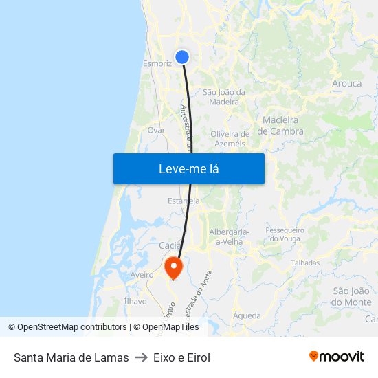 Santa Maria de Lamas to Eixo e Eirol map