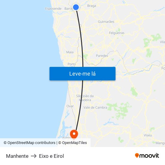 Manhente to Eixo e Eirol map
