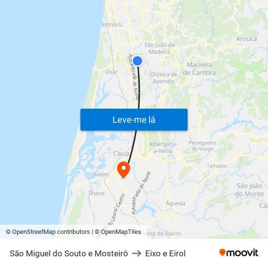 São Miguel do Souto e Mosteirô to Eixo e Eirol map