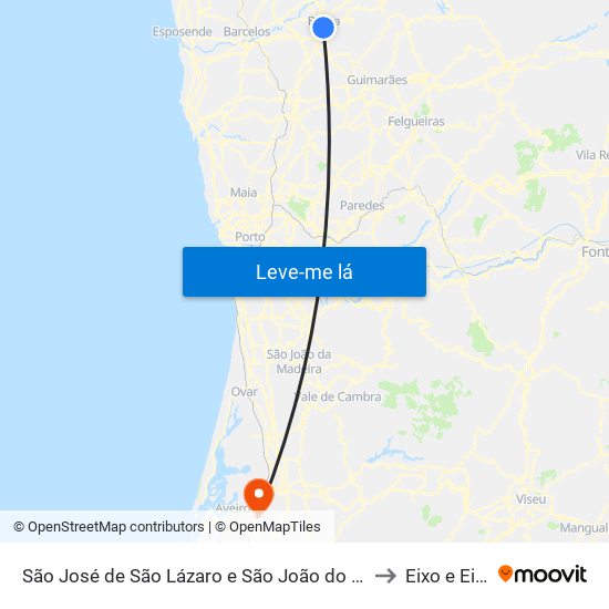 São José de São Lázaro e São João do Souto to Eixo e Eirol map