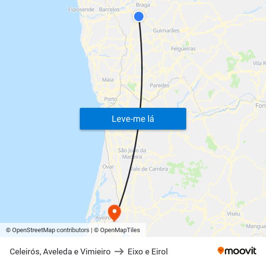 Celeirós, Aveleda e Vimieiro to Eixo e Eirol map