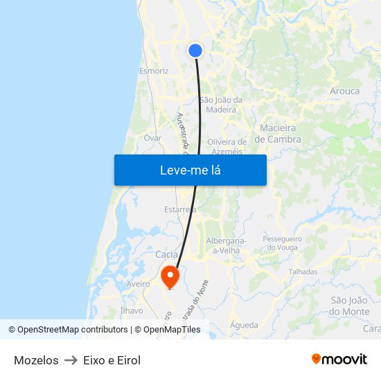 Mozelos to Eixo e Eirol map