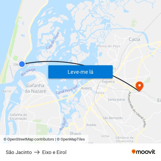 São Jacinto to Eixo e Eirol map