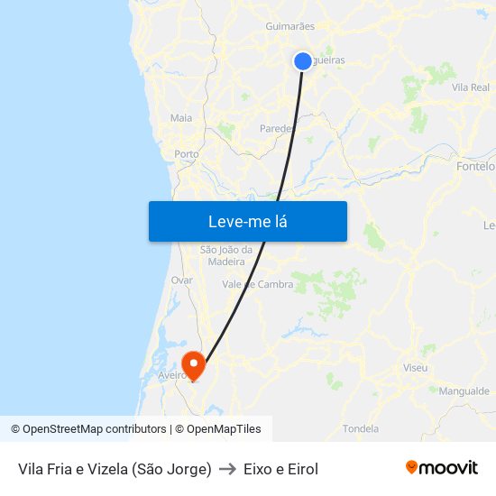 Vila Fria e Vizela (São Jorge) to Eixo e Eirol map