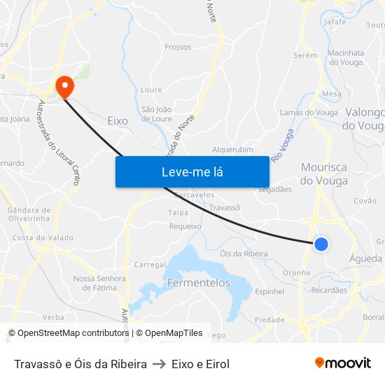 Travassô e Óis da Ribeira to Eixo e Eirol map