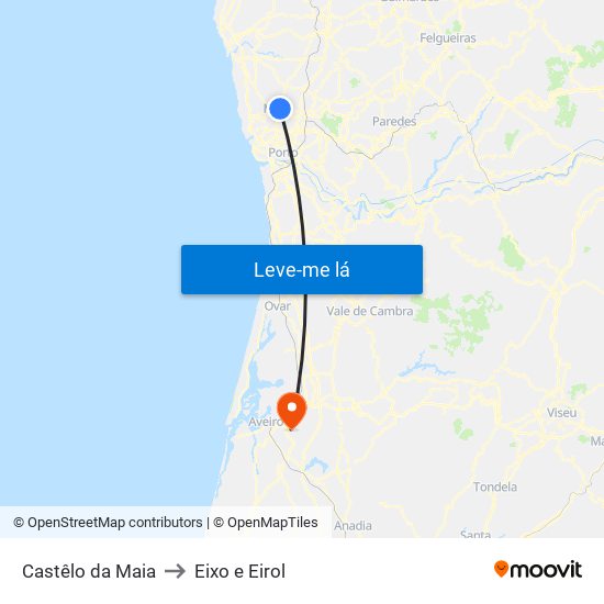 Castêlo da Maia to Eixo e Eirol map