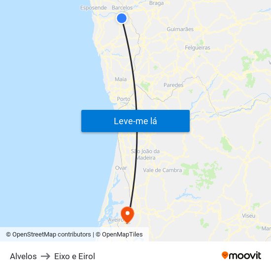 Alvelos to Eixo e Eirol map