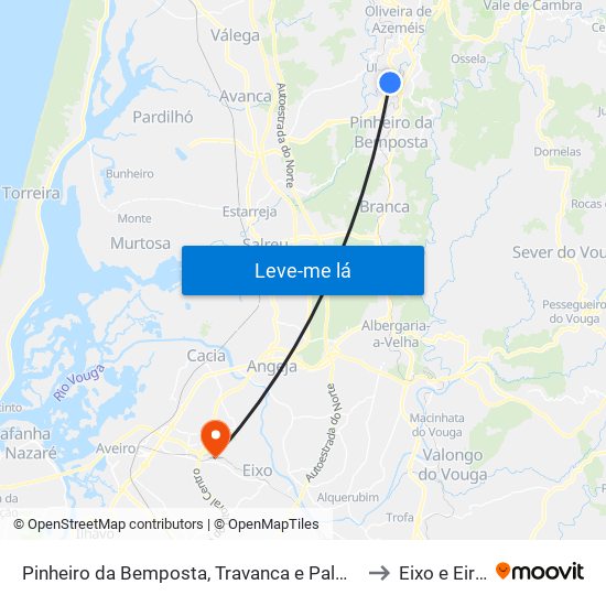 Pinheiro da Bemposta, Travanca e Palmaz to Eixo e Eirol map