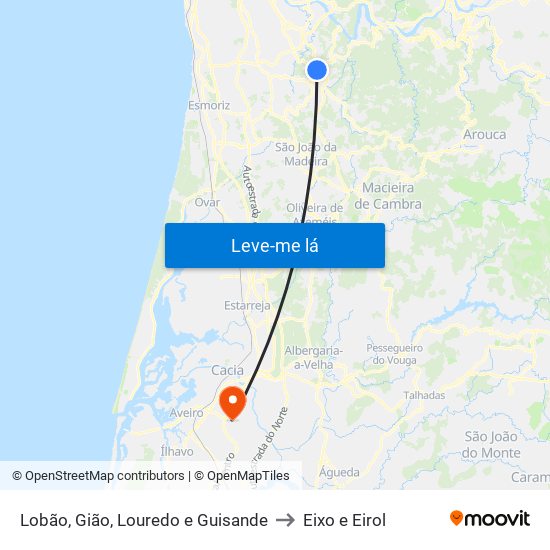 Lobão, Gião, Louredo e Guisande to Eixo e Eirol map