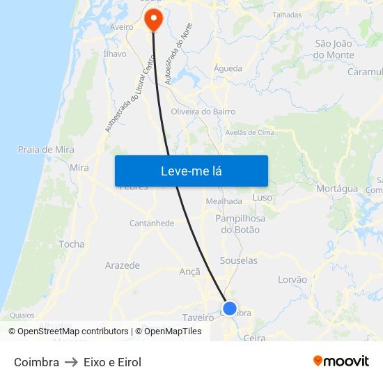 Coimbra to Eixo e Eirol map