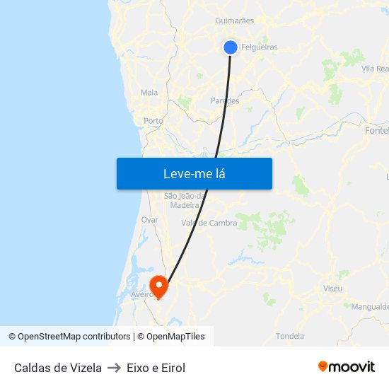 Caldas de Vizela to Eixo e Eirol map