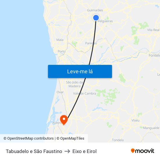 Tabuadelo e São Faustino to Eixo e Eirol map