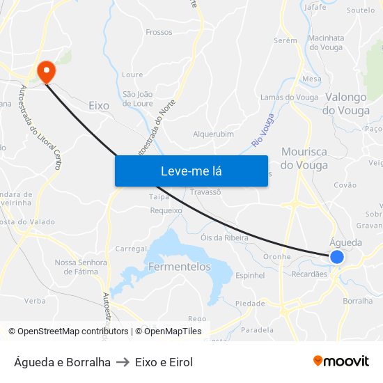 Águeda e Borralha to Eixo e Eirol map