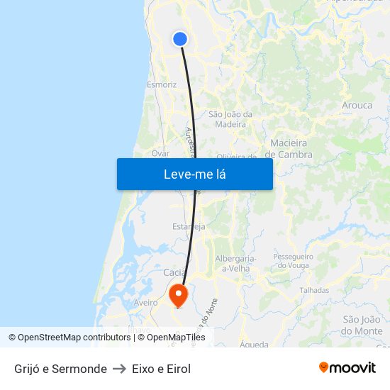 Grijó e Sermonde to Eixo e Eirol map