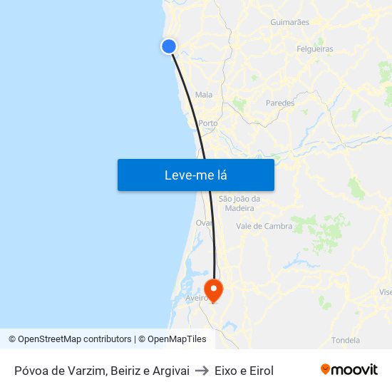 Póvoa de Varzim, Beiriz e Argivai to Eixo e Eirol map