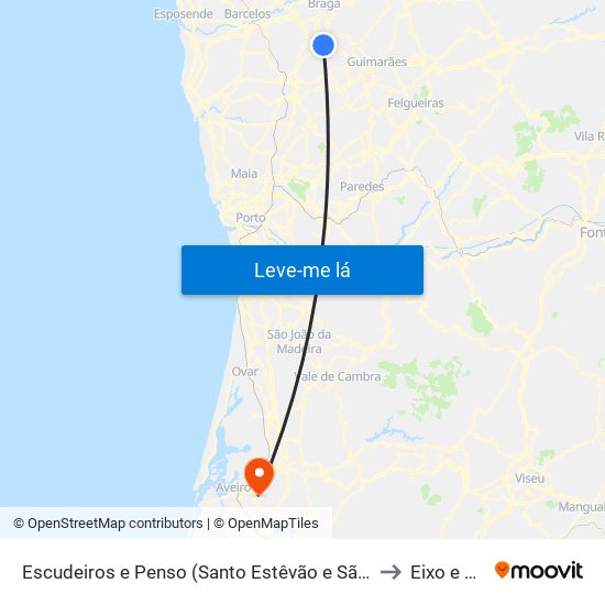 Escudeiros e Penso (Santo Estêvão e São Vicente) to Eixo e Eirol map