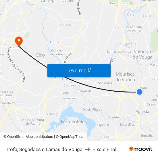 Trofa, Segadães e Lamas do Vouga to Eixo e Eirol map