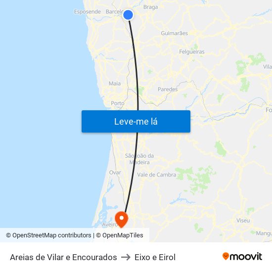 Areias de Vilar e Encourados to Eixo e Eirol map