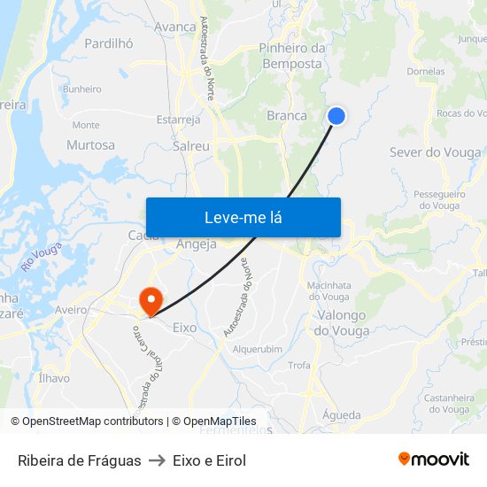 Ribeira de Fráguas to Eixo e Eirol map