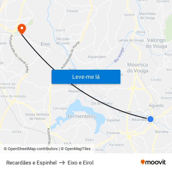 Recardães e Espinhel to Eixo e Eirol map