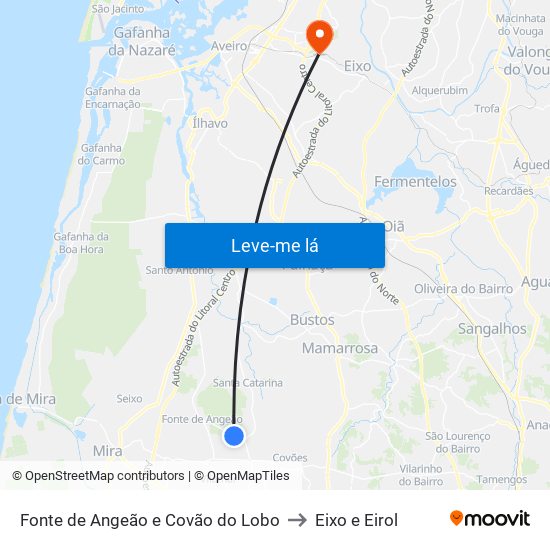 Fonte de Angeão e Covão do Lobo to Eixo e Eirol map